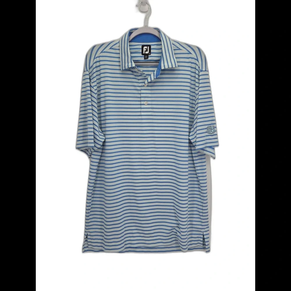 FootJoy FJ Mens Golf Polo Shirt Blue White Stripe Performance Stretch Size Large